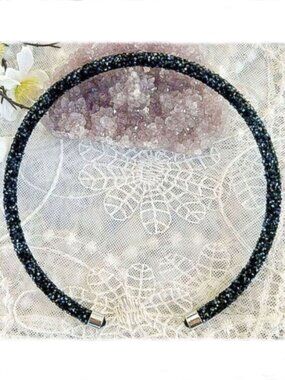 Black Pave Crystal Headband or Collar Necklace